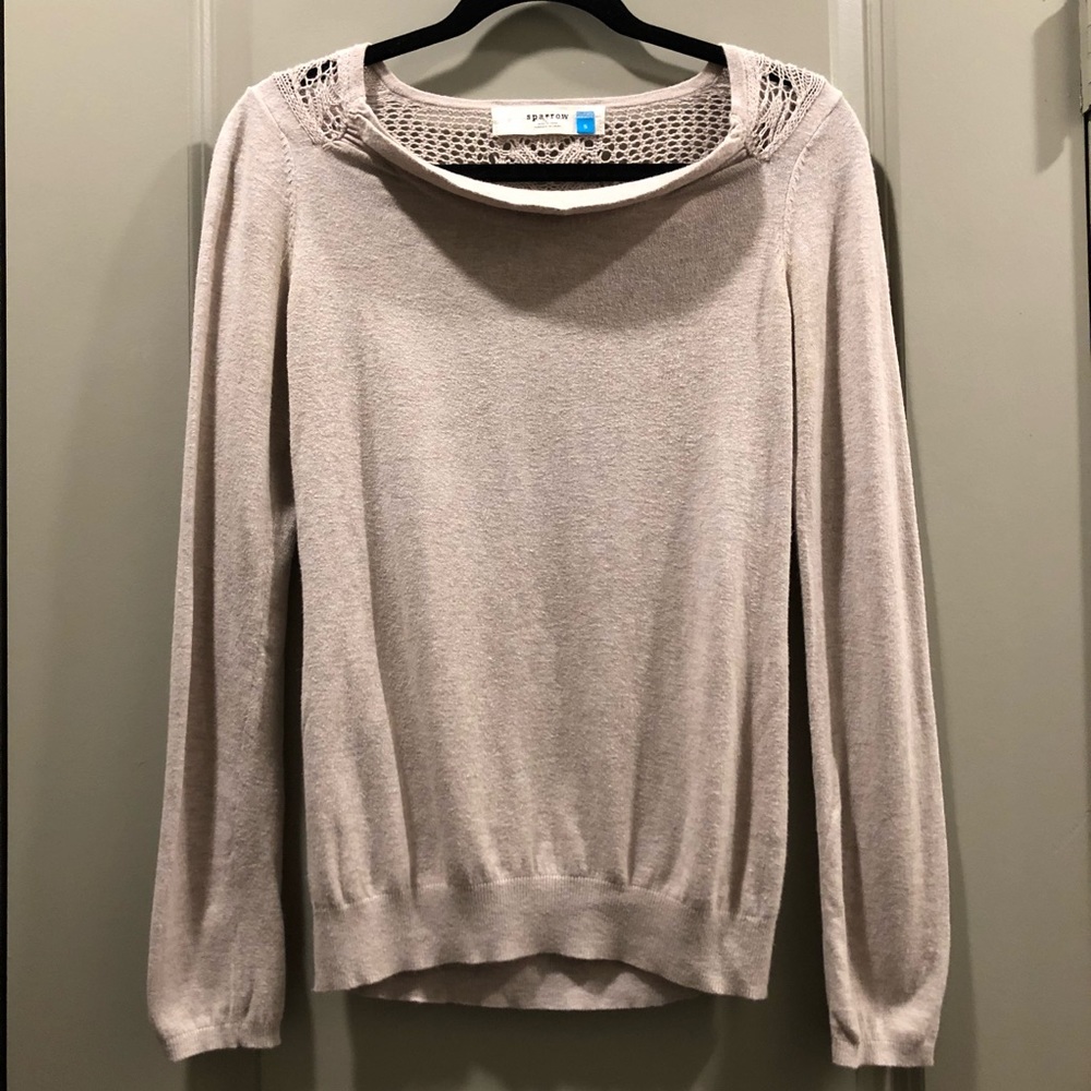Anthropologie | Sparrow Beige Crochet Back Sweater